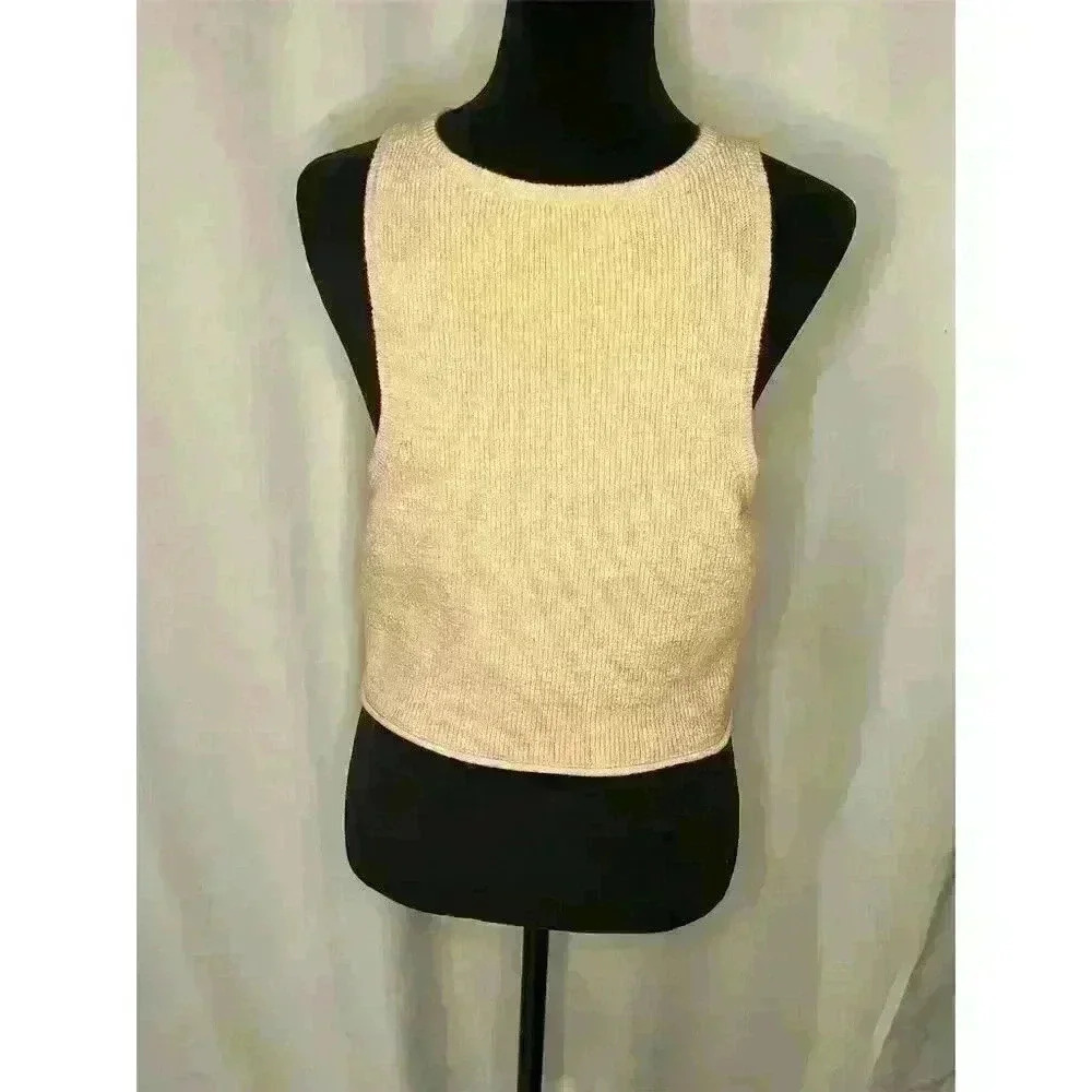 J.Crew Women's M Beige Sleeveless Knit Crop Top Ribbed Casual Spring